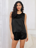 SilkSilky  Pure Silk Sleeveless Round Neck Women's Pajamas Black 005