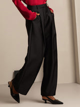 [Black] SilkSilky  32Momme Silk-Wool Blend Women's Pants 007