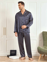 [Navy Chain] SilkSilky  19Momme Long Sleeve Notch Collar Men's Pajamas 012