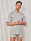 SilkSilky  Silk Knitted Short Sleeve V Neck Men's T-Shirt LightGray 004