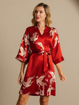 [Dark Red] SilkSilky  19Momme 3/4 Sleeve Women's Robe 007