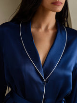 [Dark Blue] SilkSilky Long Sleeve Shawl Collar Women's Pajamas 003
