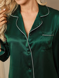 SilkSilky  Pure Silk Long Sleeve Lapel Women's Pajamas Green 007