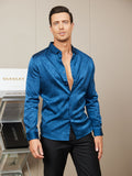 SilkSilky US Silk Blend Long Sleeve Collar Men's Shirt DarkBlue 006