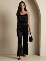 [Black] SilkSilky  19Momme Stretch Silk Charmeuse Spaghetti Strap Scoop Neck Camisole Top 009