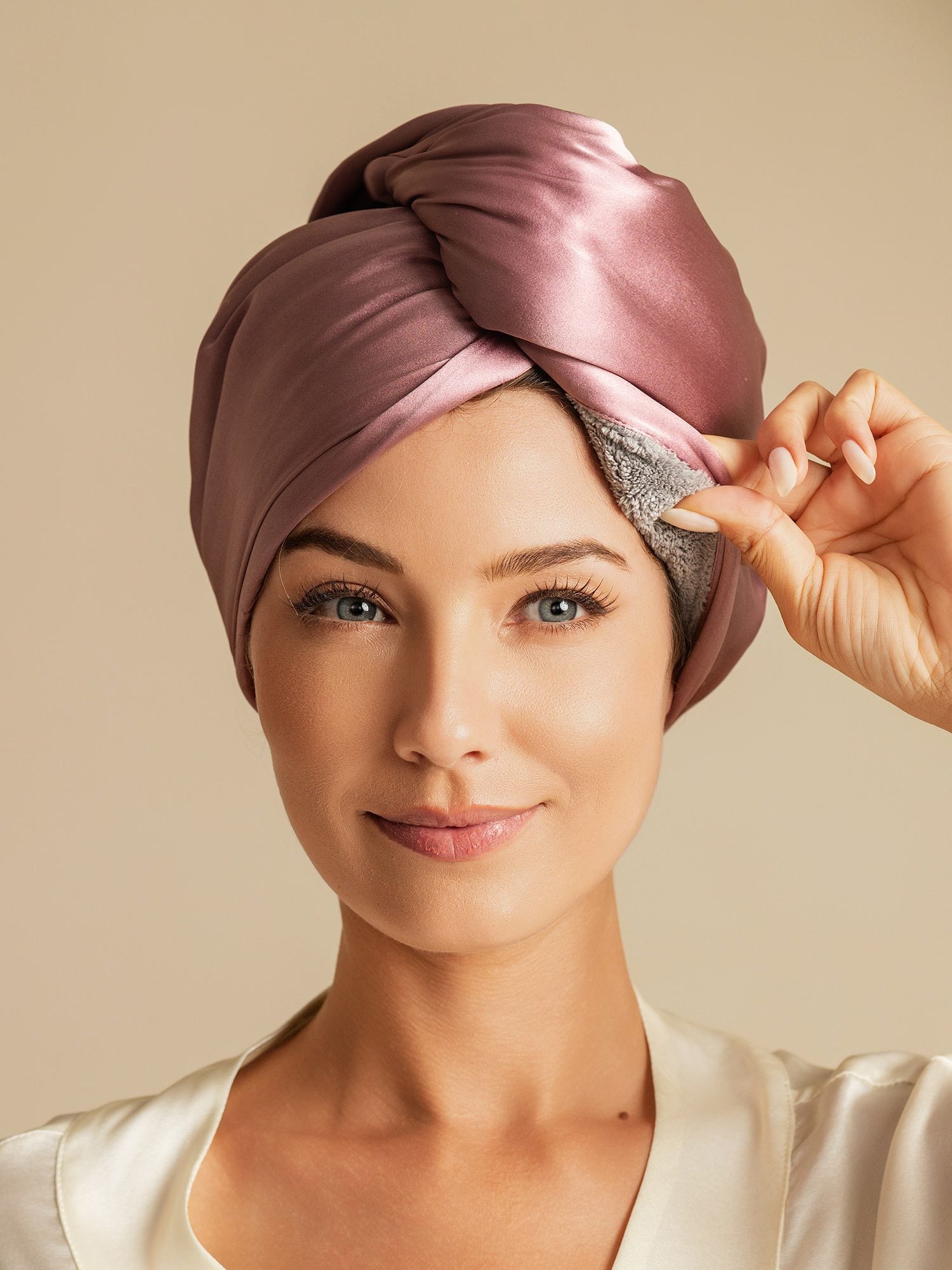 [Pale Mauve] SilkSilky  Pure Silk Wrap Hair Towel Wrap 001,