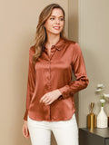 SilkSilky US Silk Blend Long Sleeve Collar Women's Shirt Coffee 006