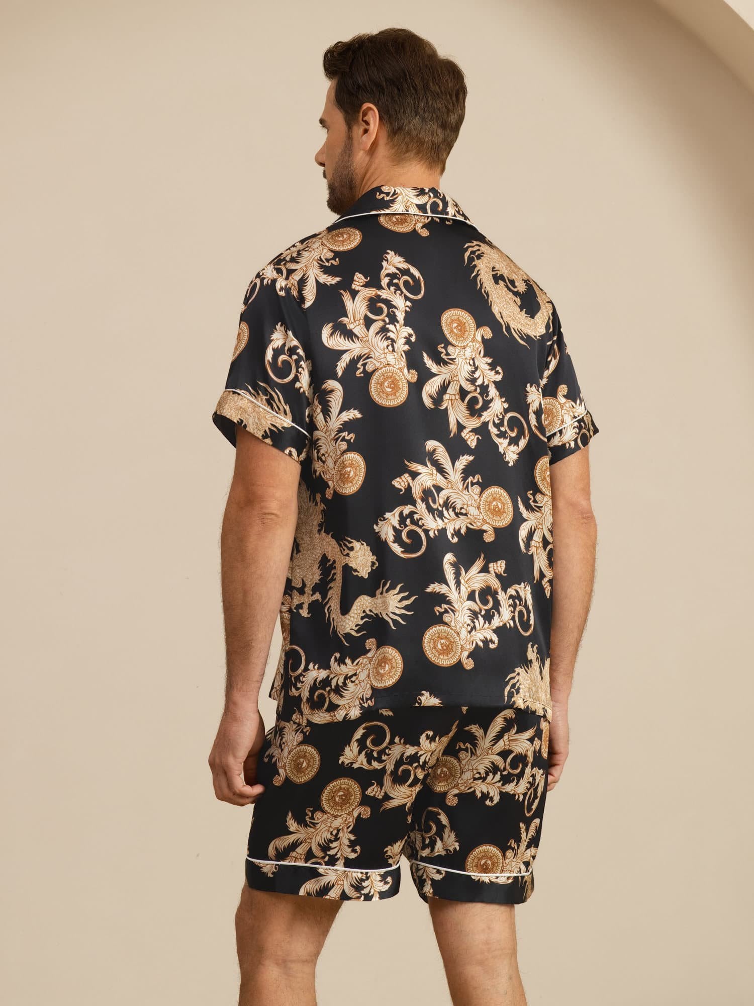 [Black Dragon] SilkSilky  Short Sleeve Notch Collar Men's Pajamas 002