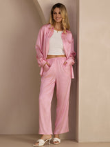 [Pink Pinstripe] SilkSilky Long Sleeve Lapel Collar Women's Outfit Sets 004