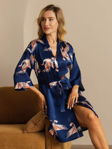 [Dark Blue] SilkSilky  19Momme 3/4 Sleeve Women's Robe 001