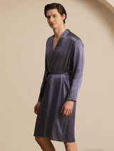 [Navy Ginkgo] SilkSilky Long Sleeve Mens Robe 005