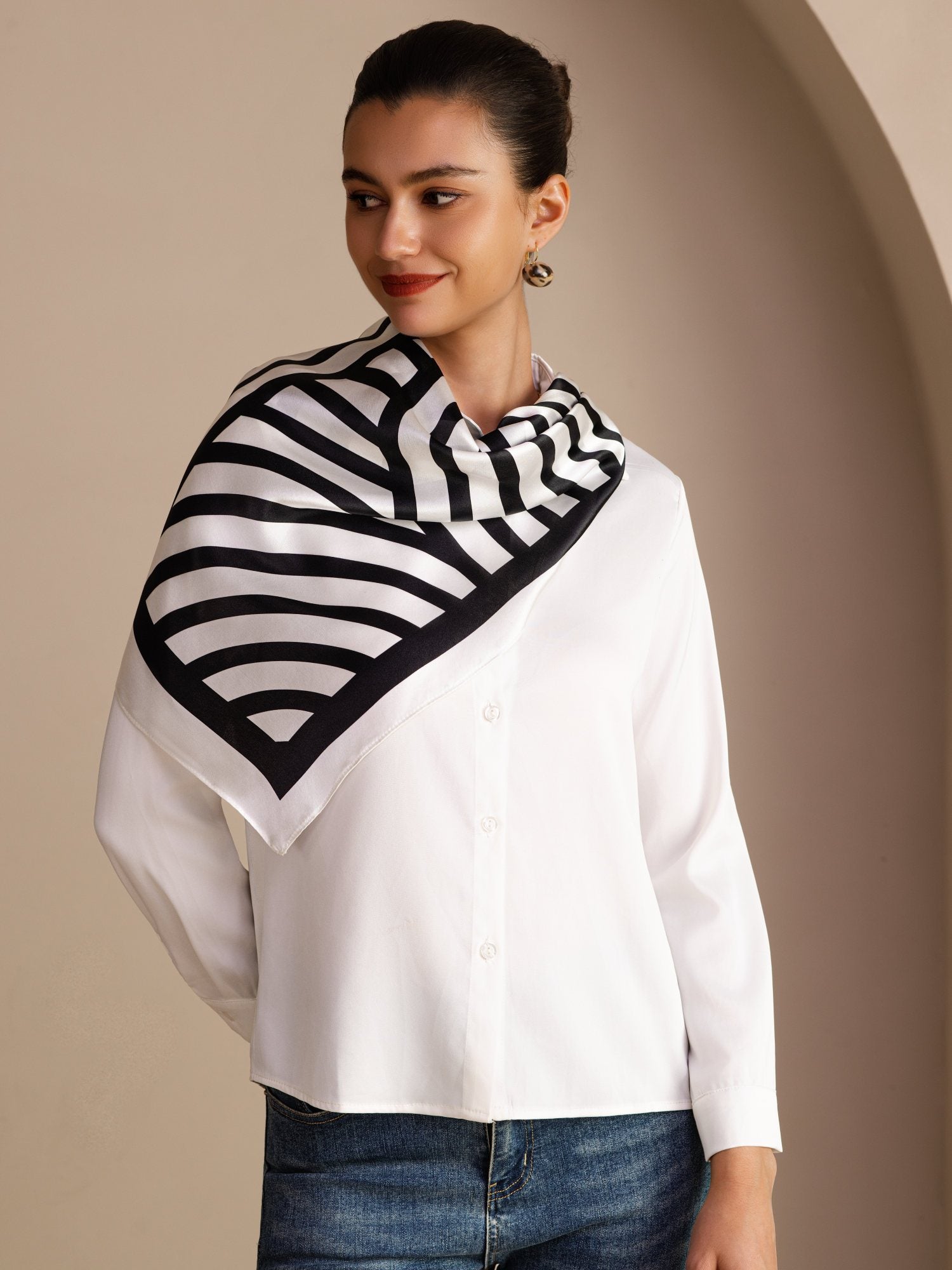 [White Arcs] SilkSilky  Scarf 002