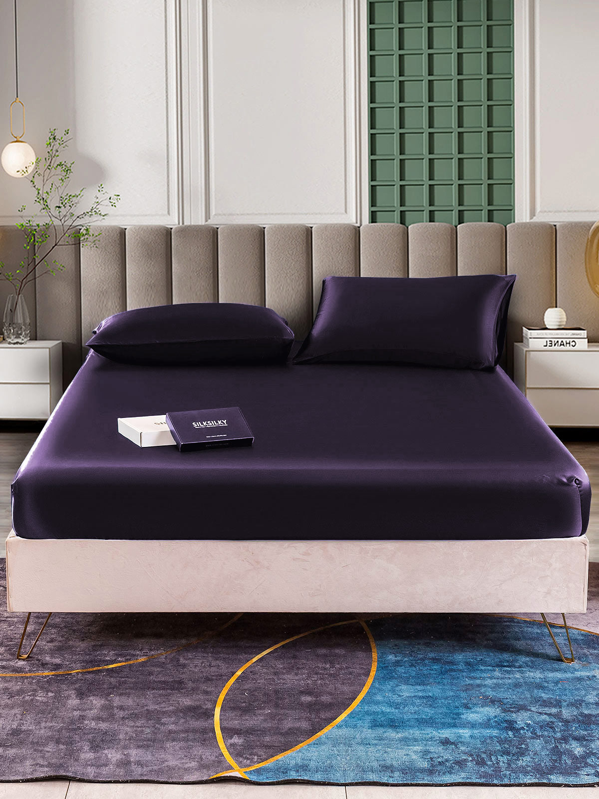 SilkSilky US 25Momme Pure Silk Bedding Set DeepPurple 002