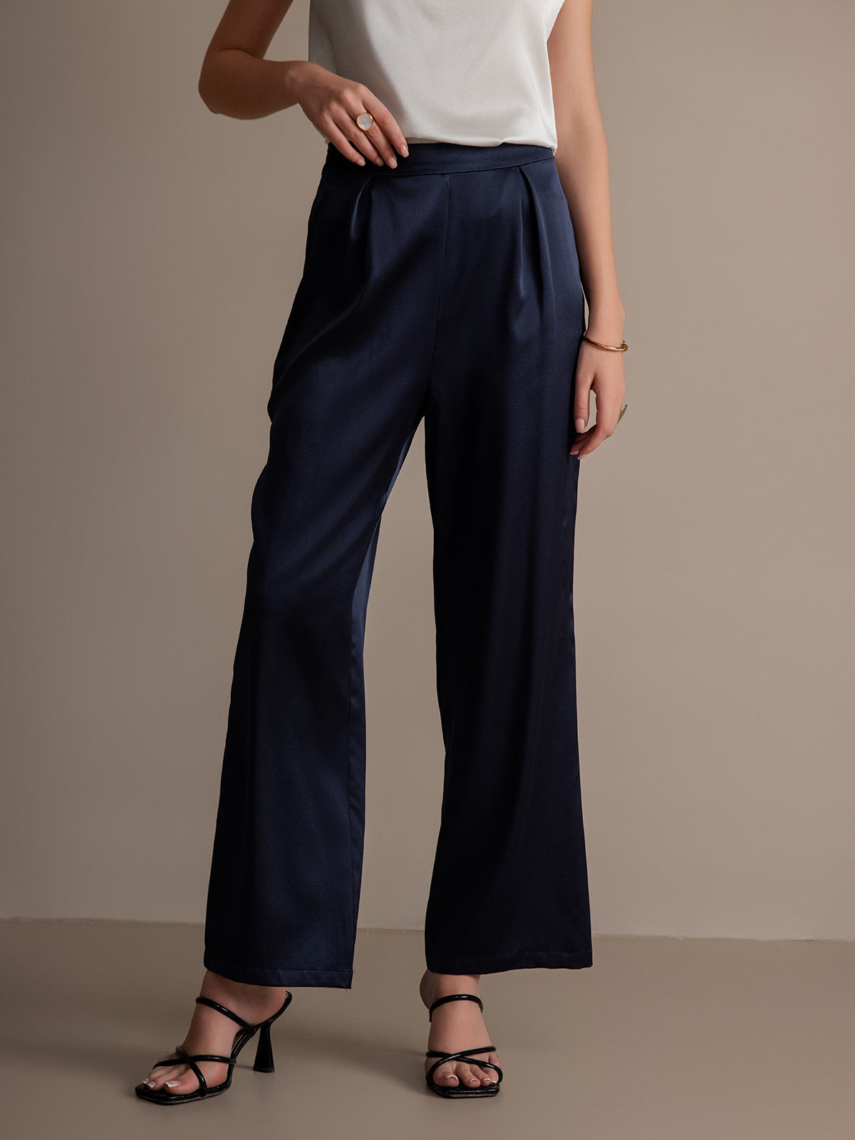 SilkSilky US 19Momme Silk Blend Womens Pants DarkBlue 001