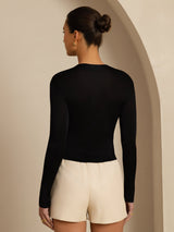 [Black] SilkSilky  Long Sleeve Mock Neck Women's T-Shirt 002