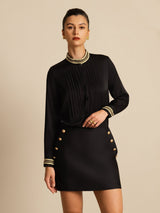 [Black] SilkSilky  19Momme Silk Long Sleeve Collar Blouse 003