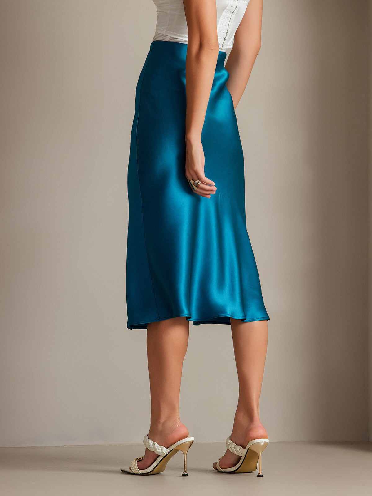 [Teal] SilkSilky  19Momme Pure Silk Skirt 002