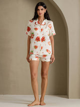[White Strawberry] SilkSilky  Short Sleeve Notch Collar Women's Pajamas 006