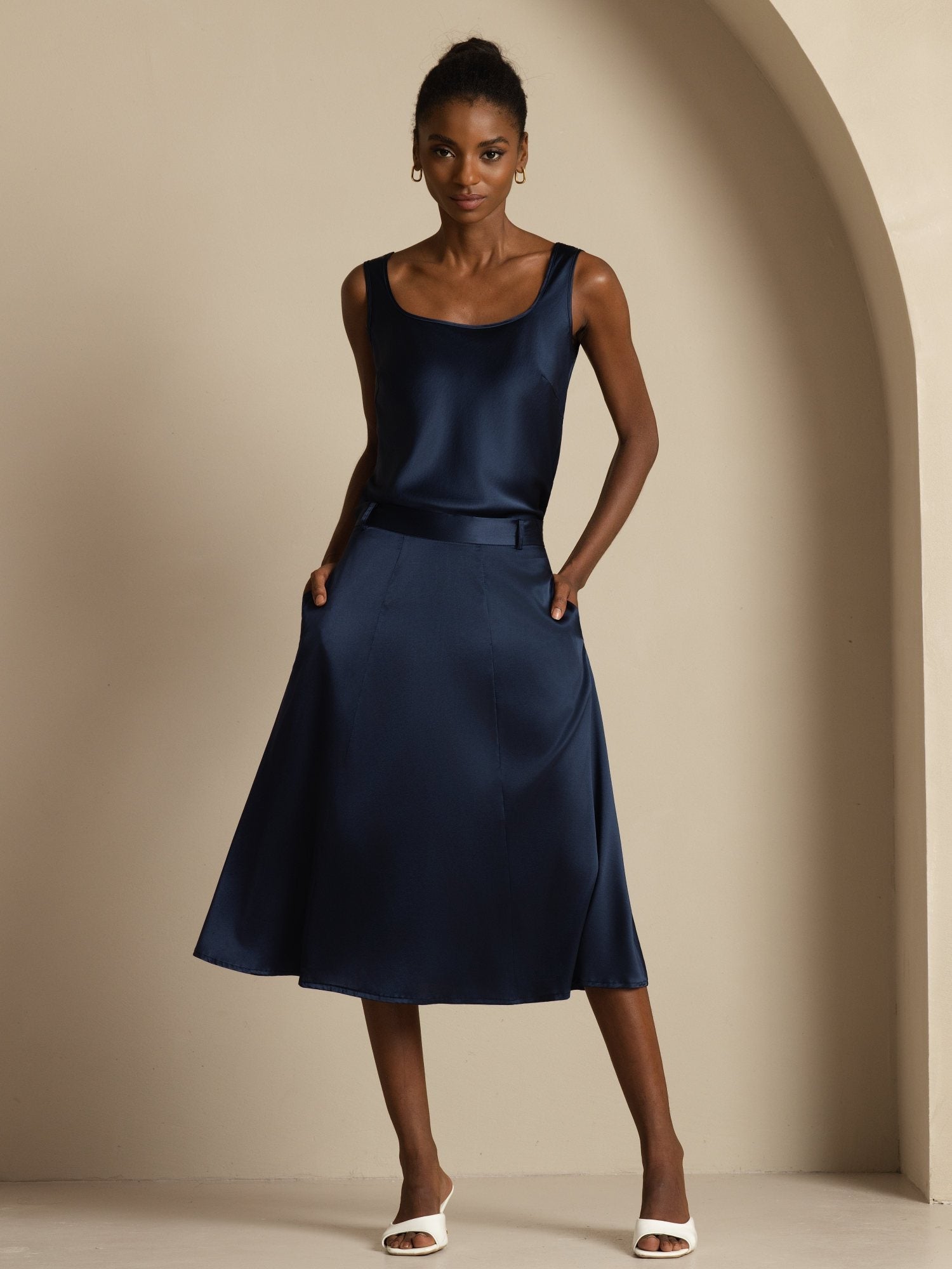 [DarkBlue] SilkSilky 19Momme Silk Skirt 006