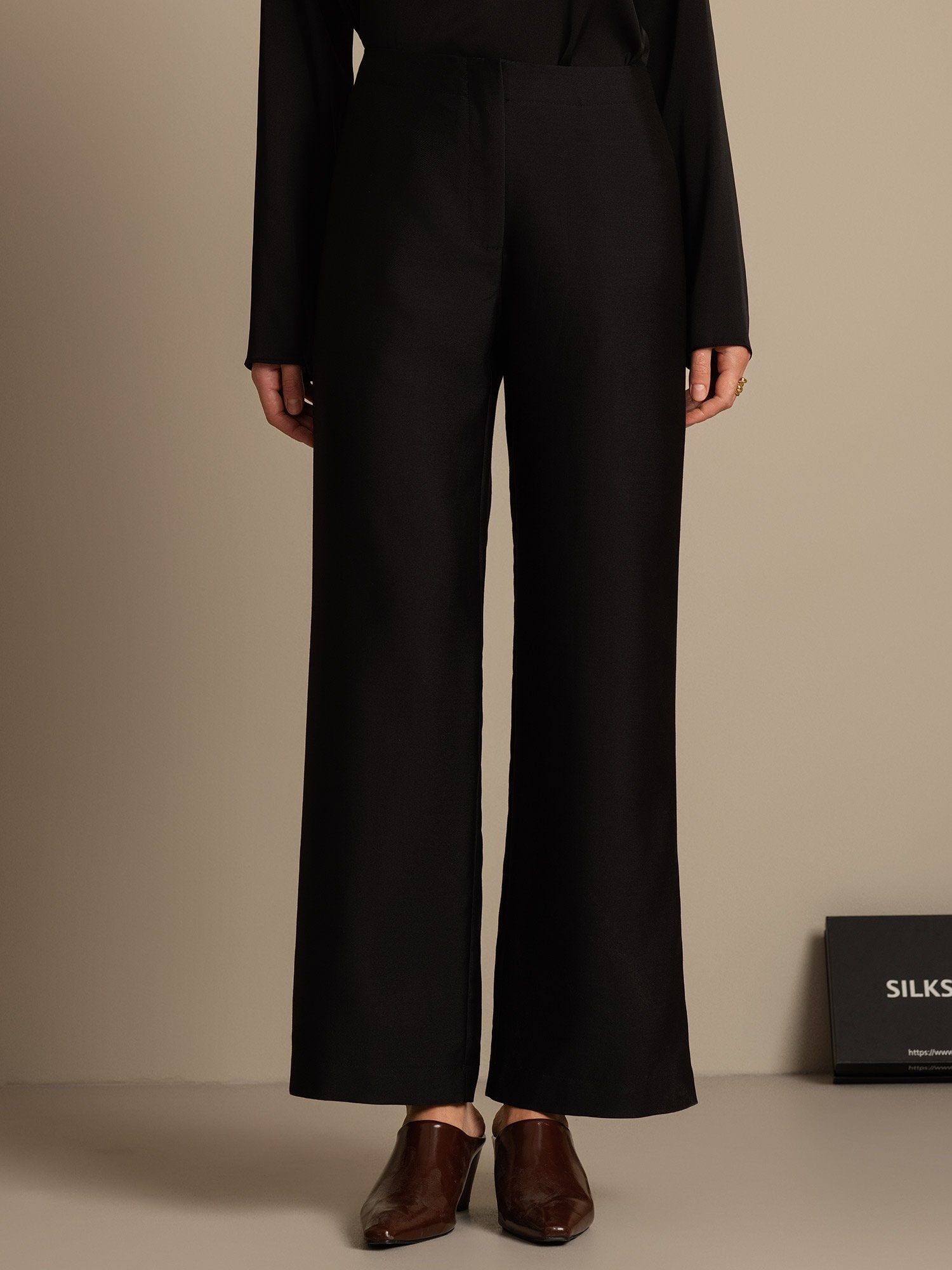 [Black] SilkSilky  32Momme Silk Womens Pants 001,