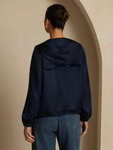 [DarkBlue] SilkSilky Silk Satin Surah Long Sleeve High Neck Women's Outerwear 002