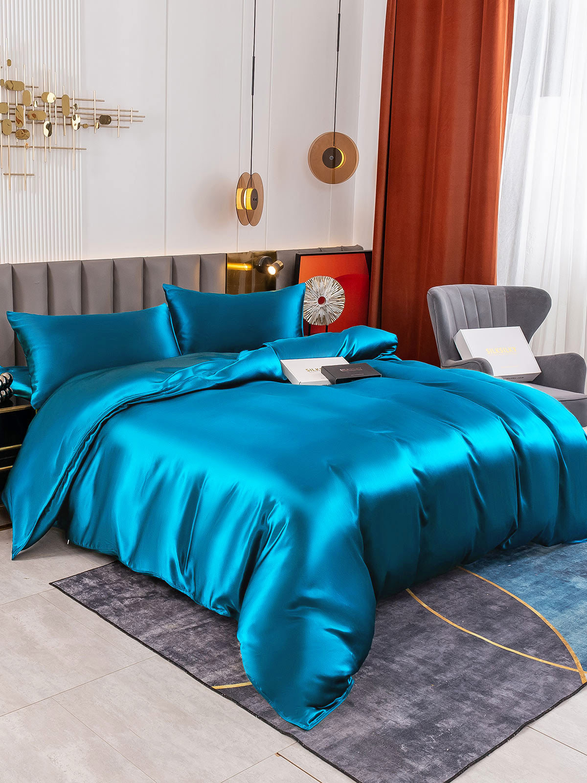 SilkSilky US 19Momme Pure Silk Bedding Set Teal 003