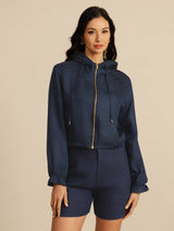 [DarkBlue] SilkSilky 18Momme Silk Satin Surah Long Sleeve High Neck Women's Outerwear 004