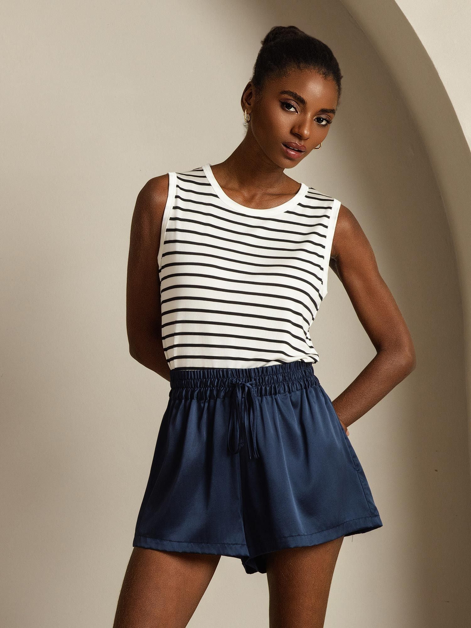 [WhiteStripe] SilkSilky Pure Silk Round Neck Camisole Top 007