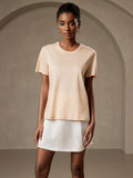 SilkSilky US Silk Knitted Short Sleeve Round Neck Women's T Shirt Beige 001