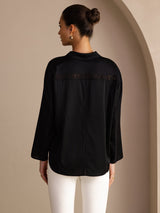 [Black] SilkSilky Long Sleeve Lapel Collar Blouse 002