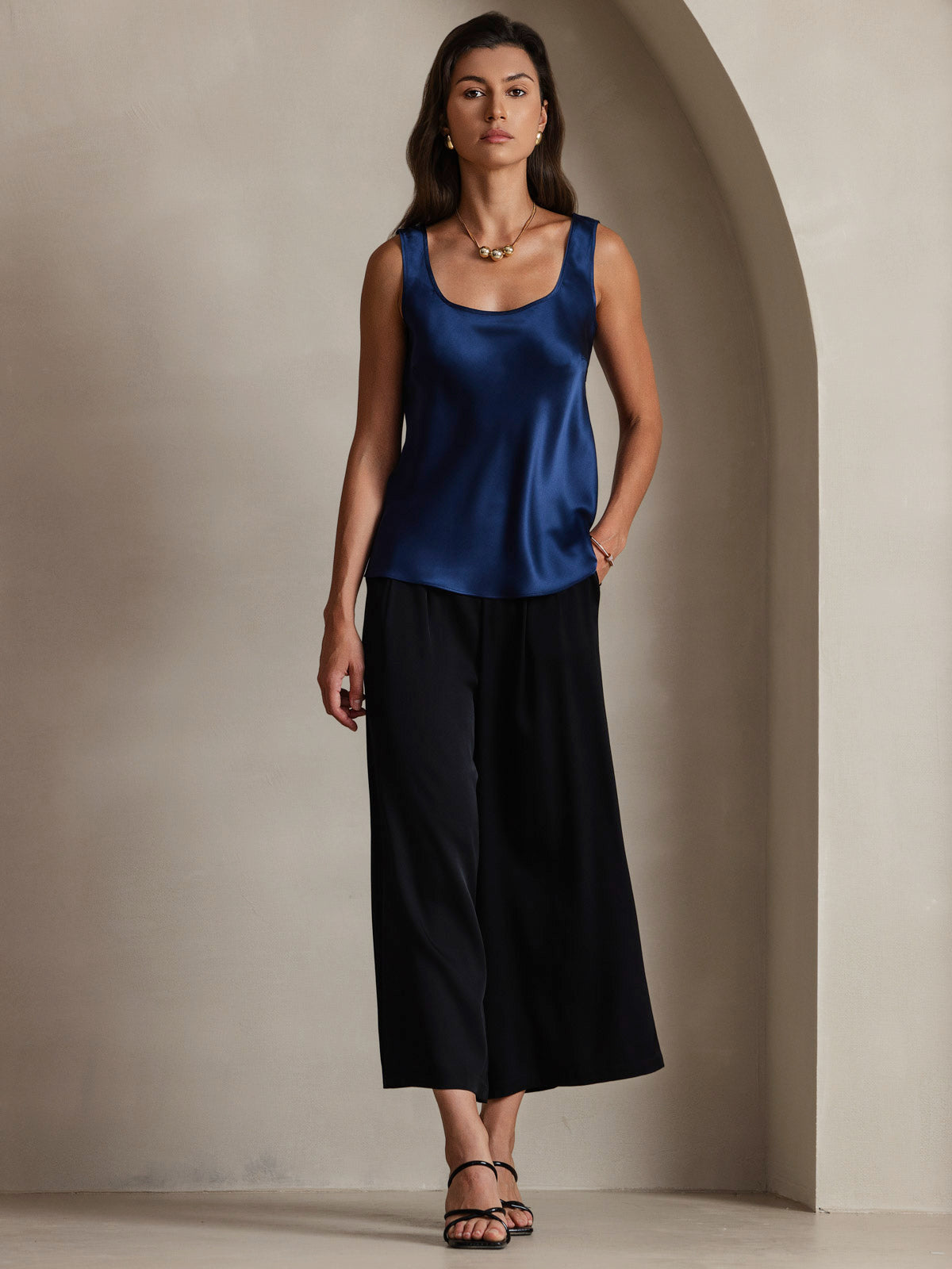 [Dark Blue] SilkSilky  19Momme Silk U Neck Camisole Top 007