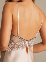 [Pink] SilkSilky  Spaghetti Strap V Neck Nightgown 005
