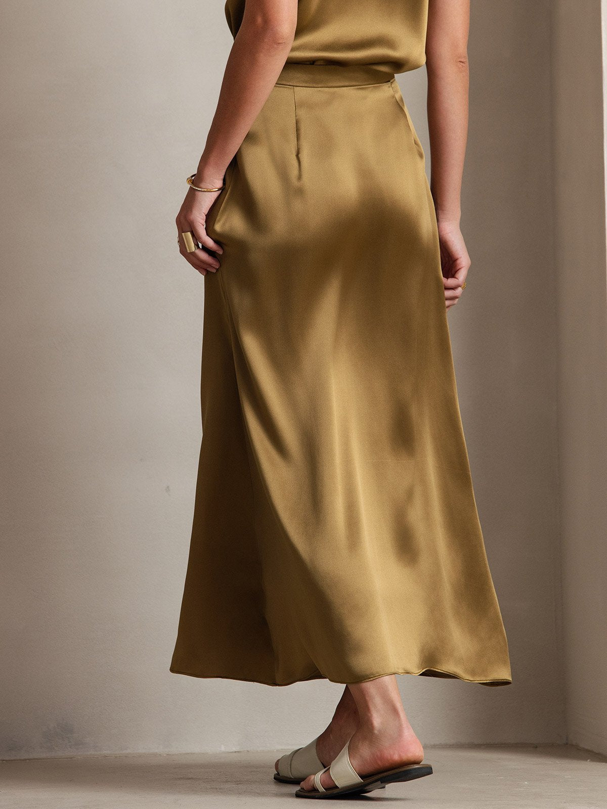 [Brown] SilkSilky  19Momme Silk Skirt 002
