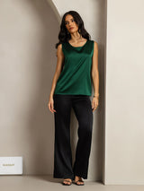 [Dark Green] SilkSilky  Sleeveless Round Neck Camisole Top 009