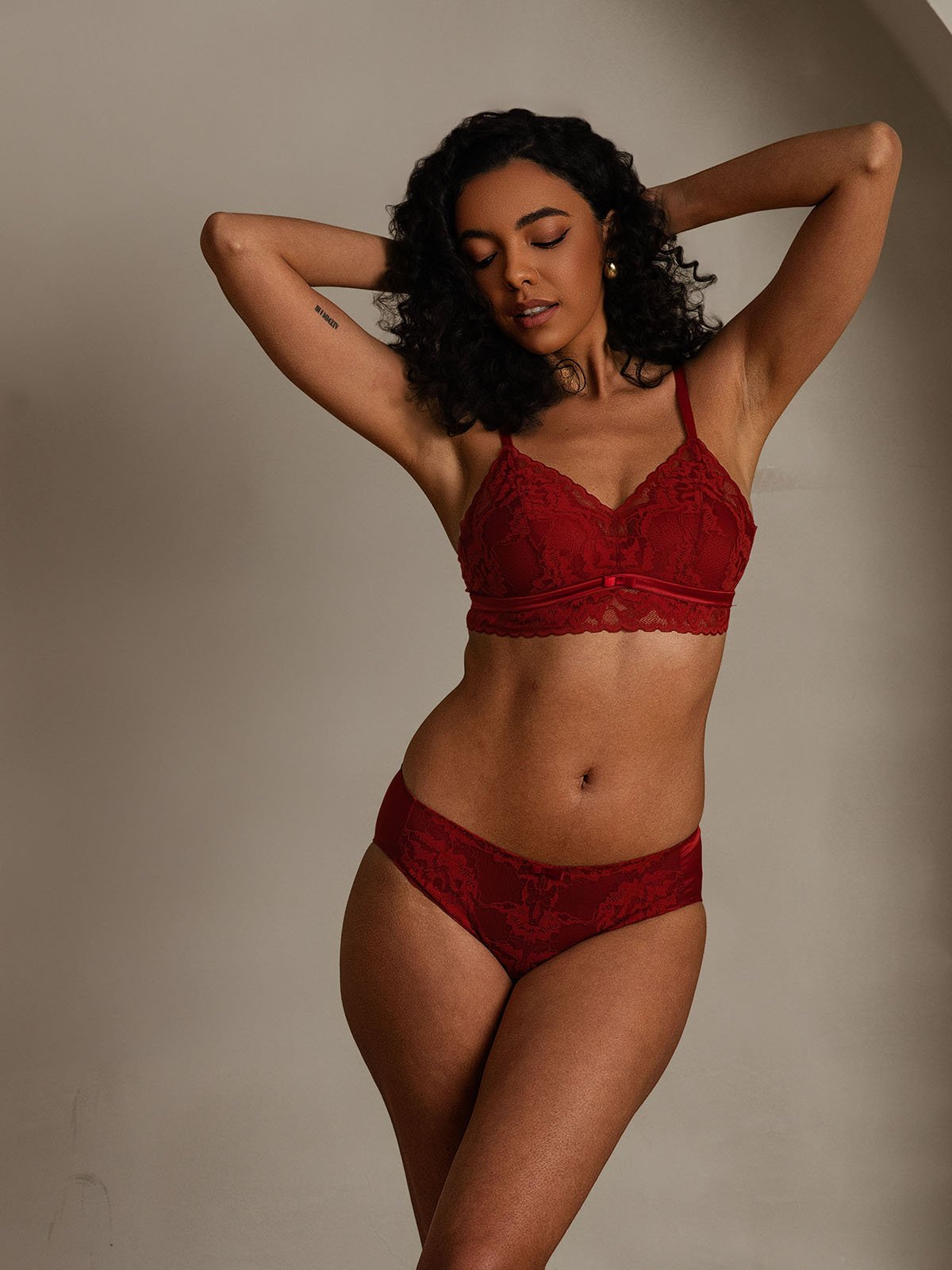 SilkSilky Silk Blend Bra&Panty Set DarkRed 004