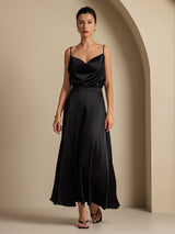 [Black] SilkSilky  Spaghetti Strap Cowl Neck Women's Outfit Sets 001