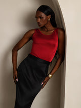 [Wine] SilkSilky  100% Silk Jersey Sleeveless Round Neck Women's T-Shirt 001