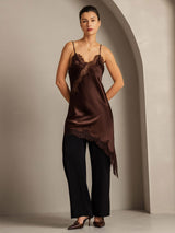 [Brown] SilkSilky  Spaghetti Strap V Neck Dress 007