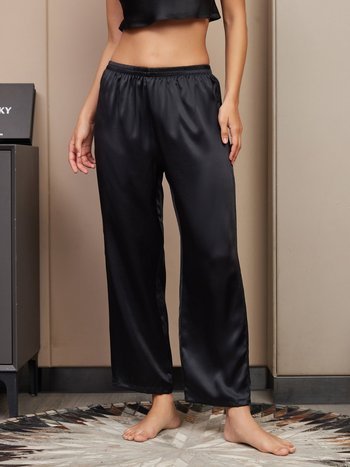[Black] SilkSilky  Pure Silk Womens Sleep Bottoms 001