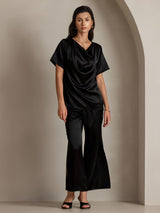 [Black] SilkSilky  Short Sleeve Cowl Neck Blouse 003