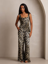 [Leopard] SilkSilky  Pure Silk Boat Neck Camisole Set 004,
