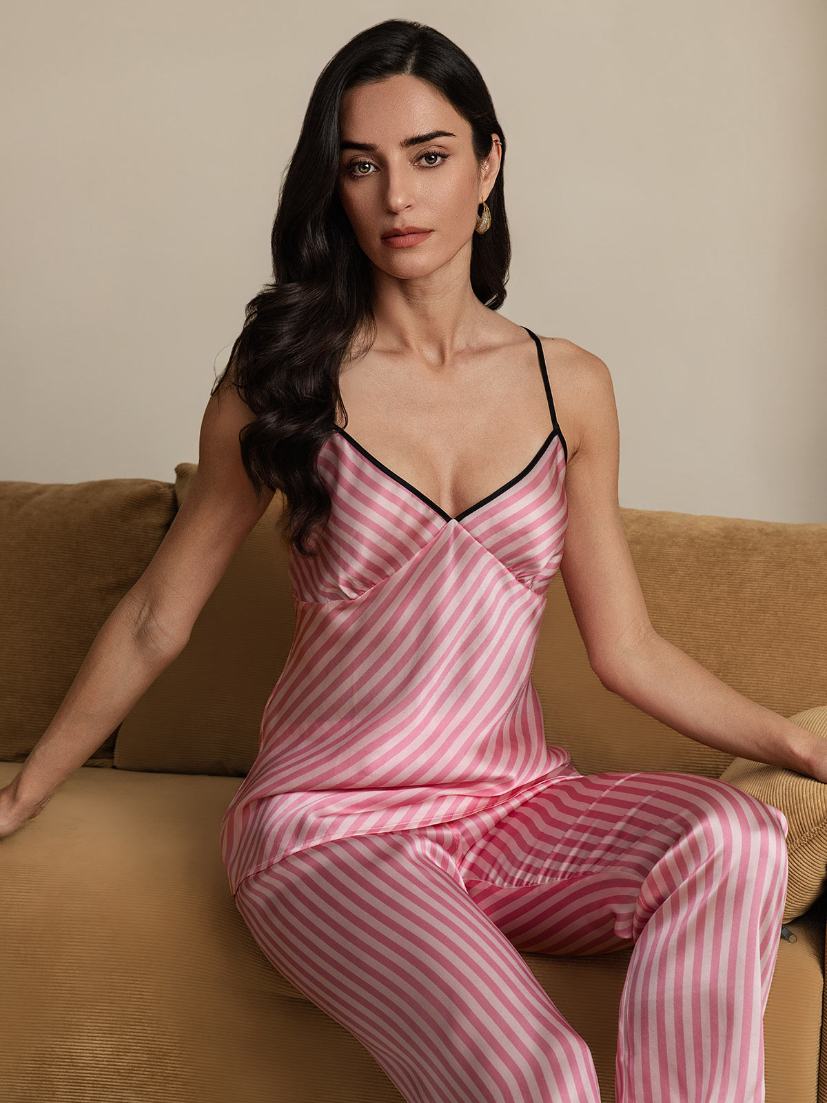 SilkSilky  Pure Silk Sleeveless V Neck Women's Pajamas Pink 001