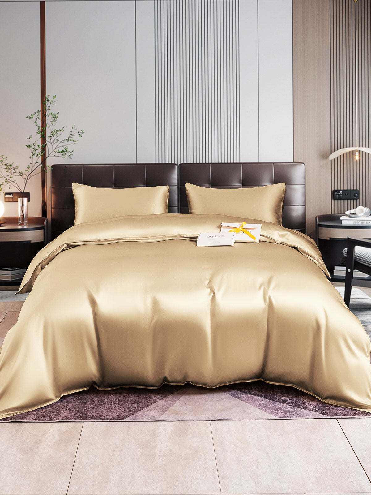 [Beige] SilkSilky  22Momme Pure Silk Bedding Set 001