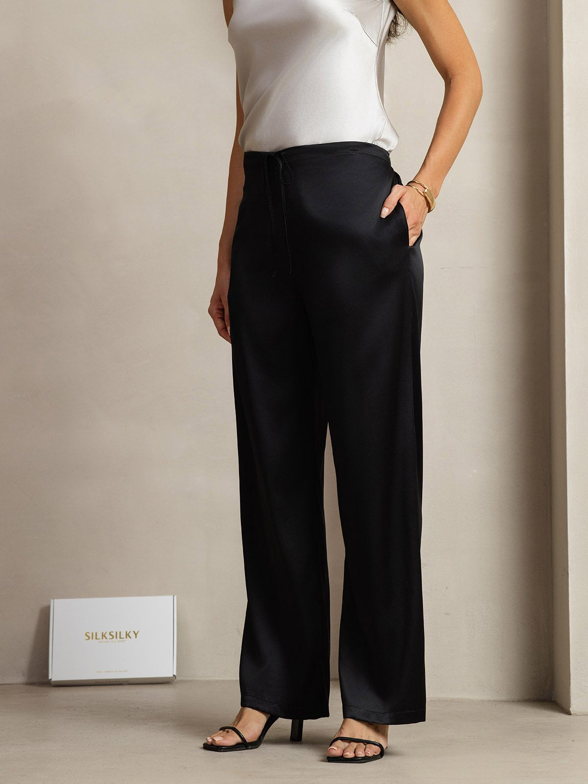 [Black] SilkSilky  19Momme Silk Womens Pants 002
