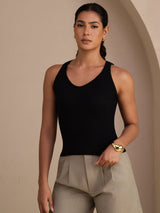 [Black] SilkSilky Sleeveless Deep V Neck Camisole Top 003