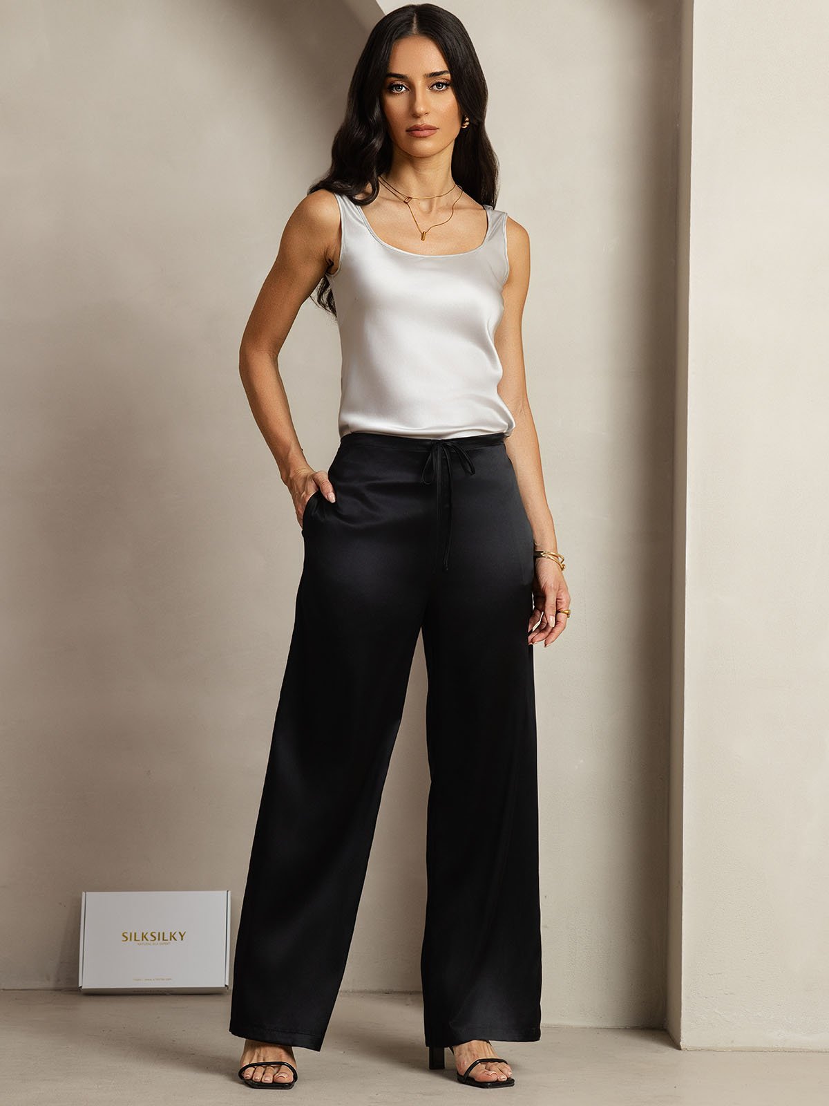 [Black] SilkSilky  19Momme Silk Womens Pants 006