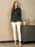 SilkSilky  Silk Blend Long Sleeve Collar Women's Shirt Black 005