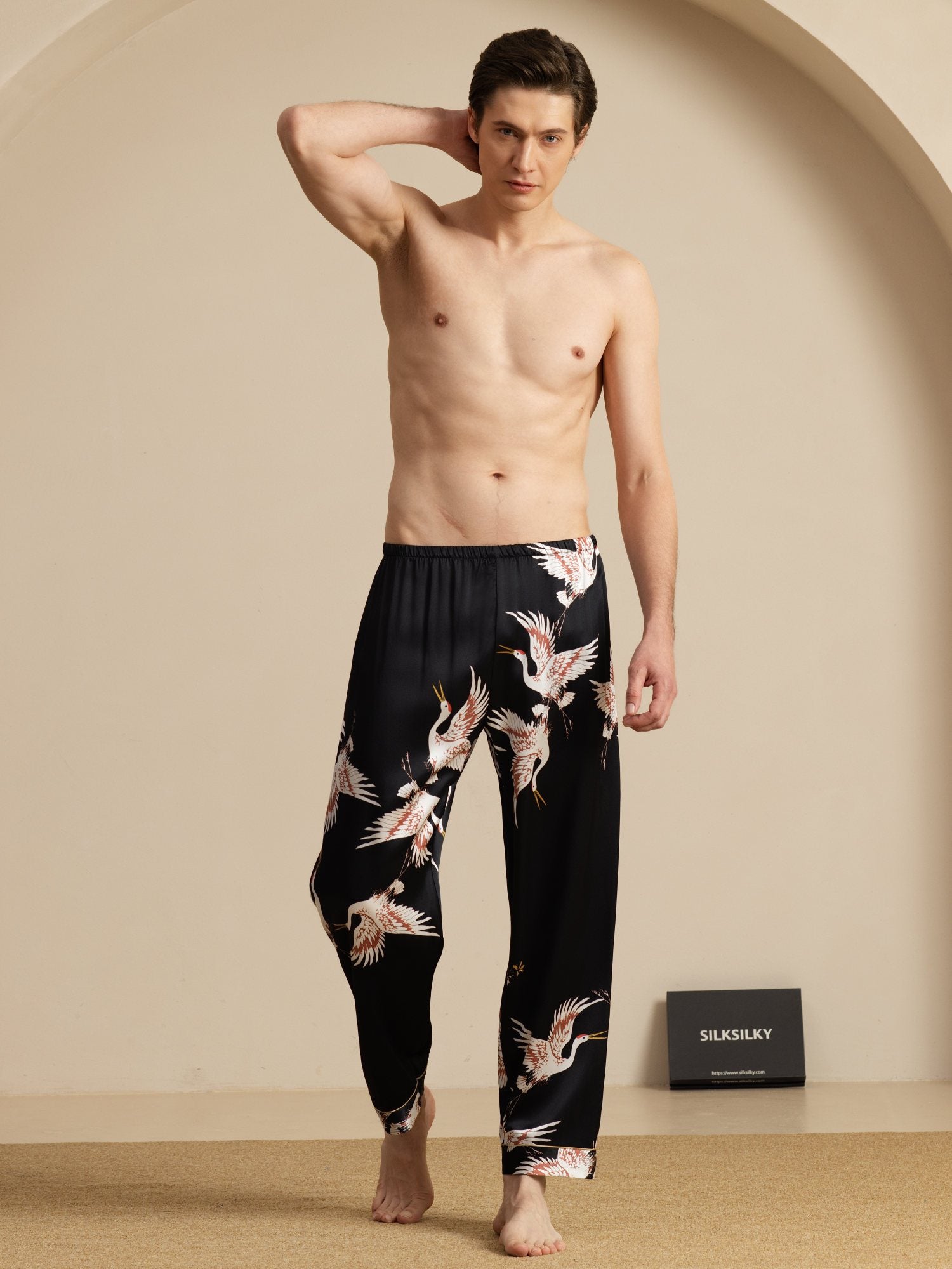 [Black] SilkSilky 19Momme Mens Sleep Bottoms 006