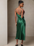 SilkSilky  Pure Silk Sleeveless Round Neck Dress Green 002