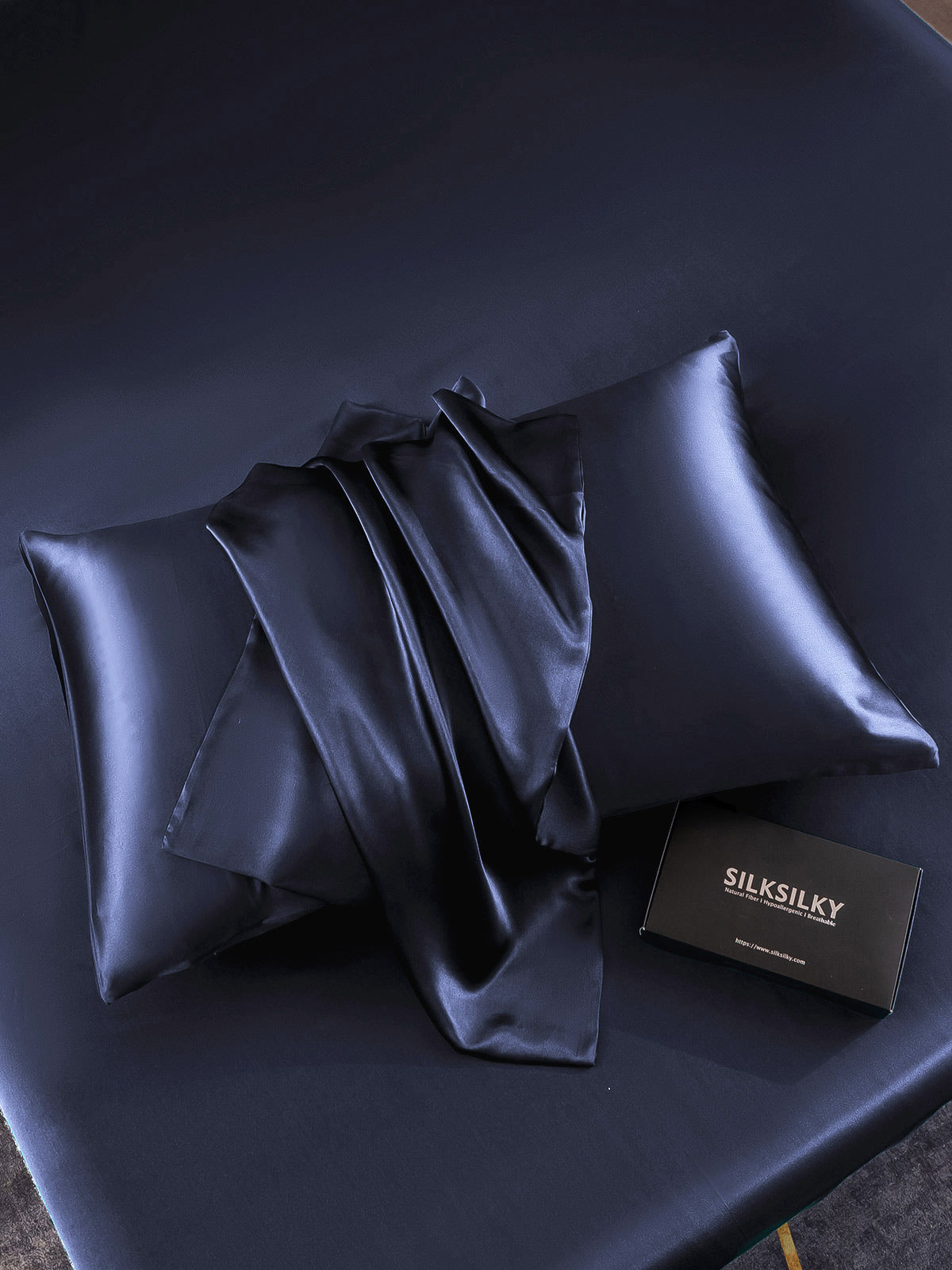 SilkSilky US 30Momme Pure Silk Pillowcase DarkBlue 005